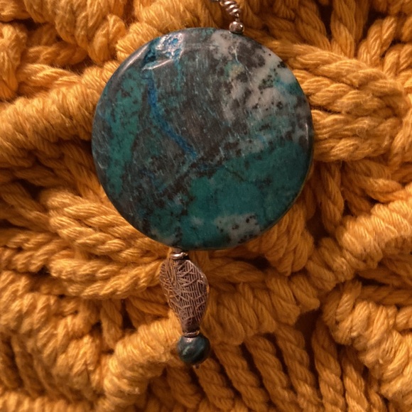 Hand crafted teal long  necklace - Picture 2 of 5